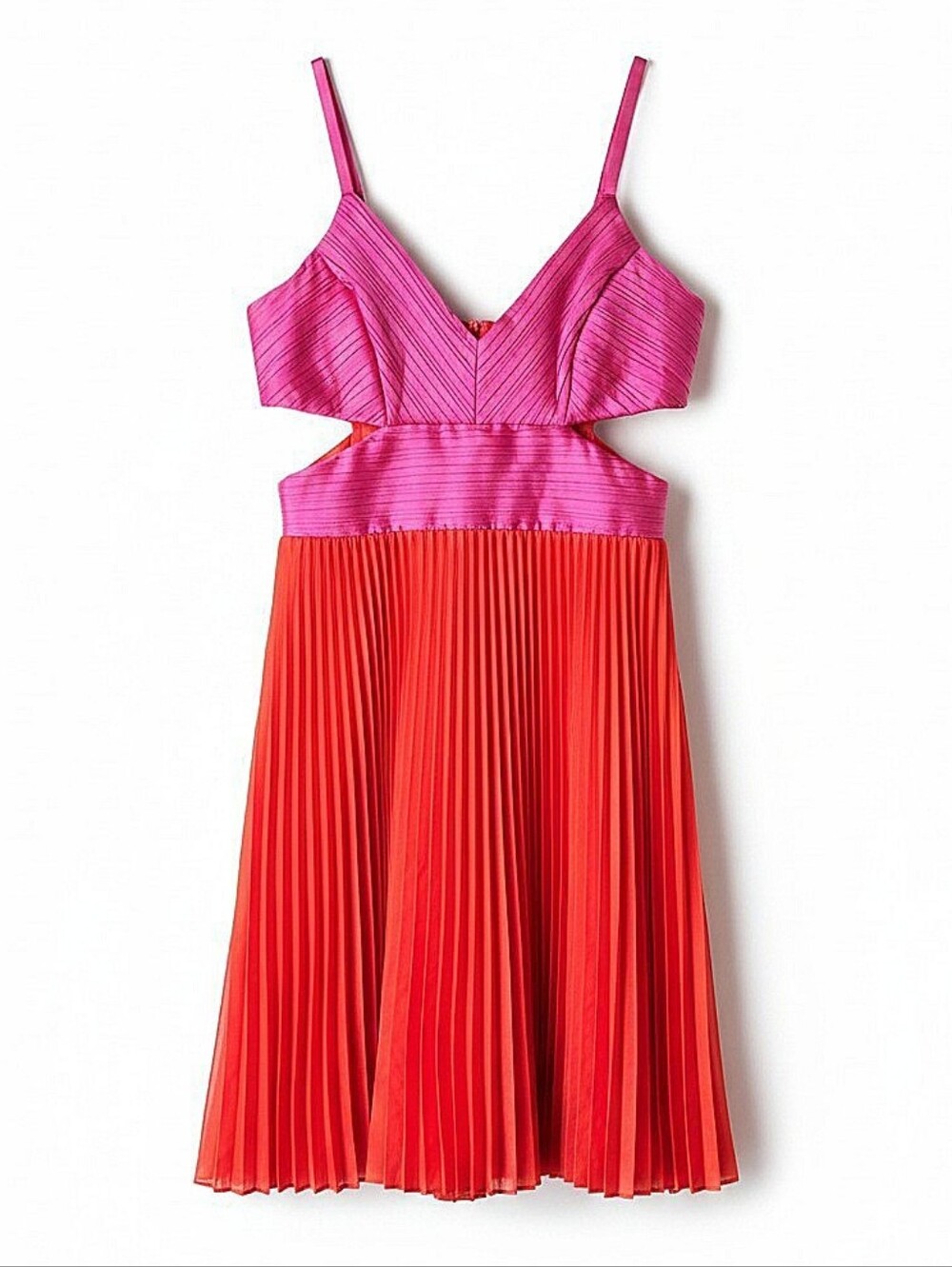 NWT! BCBG Fuchsia & Red Pleated Cutout Dress
